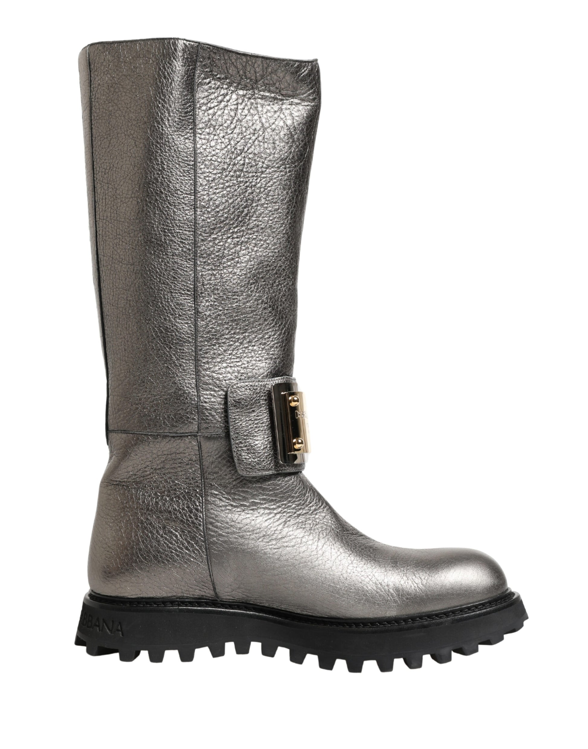 Dolce & Gabbana Metallic Silver Leather Mid Calf Boots