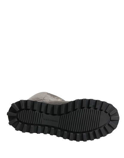 Dolce & Gabbana Metallic Silver Leather Mid Calf Boots