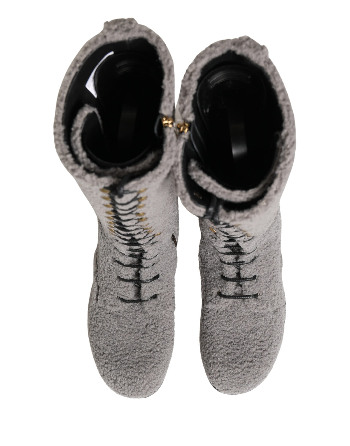 Dolce & Gabbana Gray Shearling Lace Up Knee High Boots