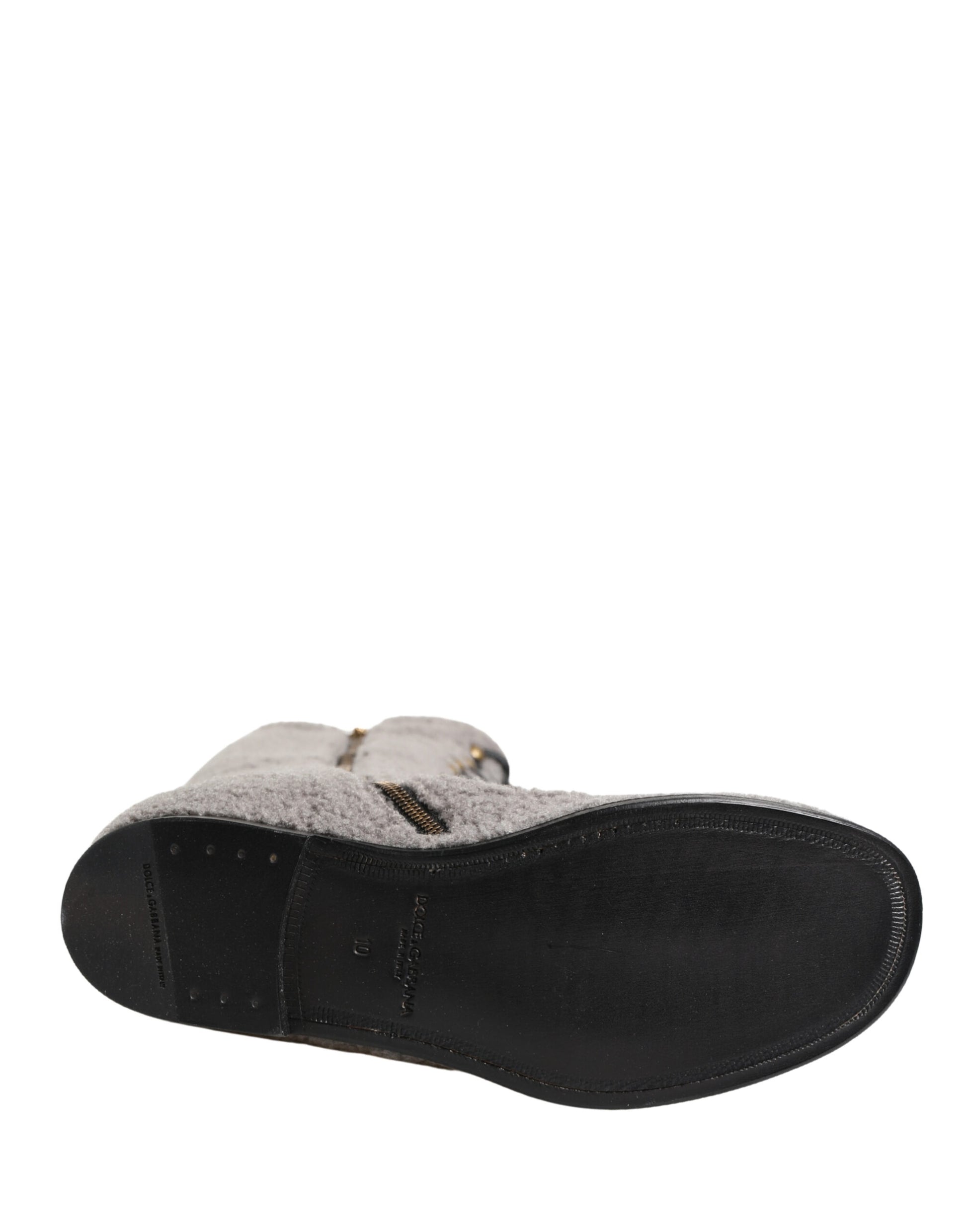 Dolce & Gabbana Gray Shearling Lace Up Knee High Boots