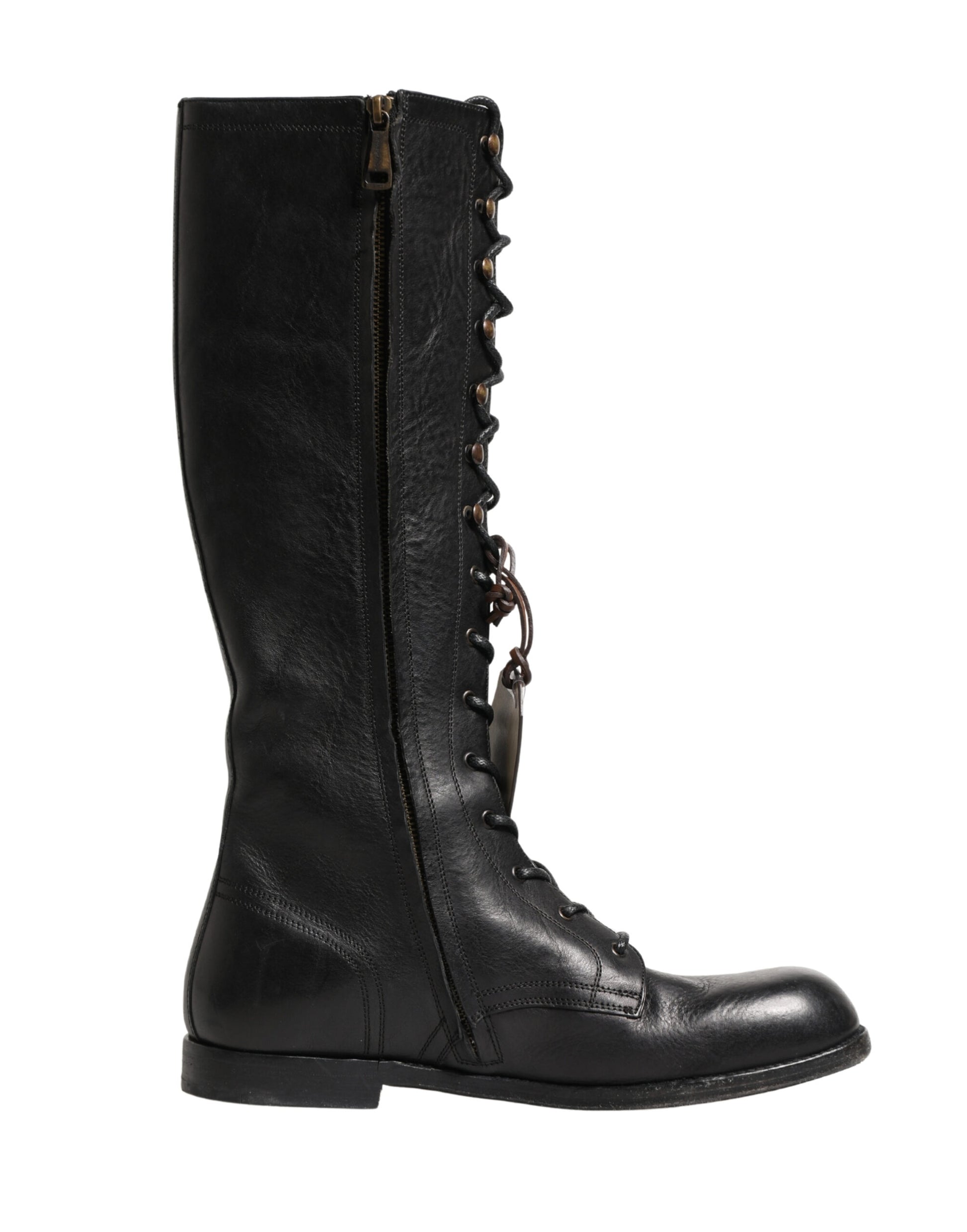 Dolce & Gabbana Re-Edition Black Leather Lace Up Boots