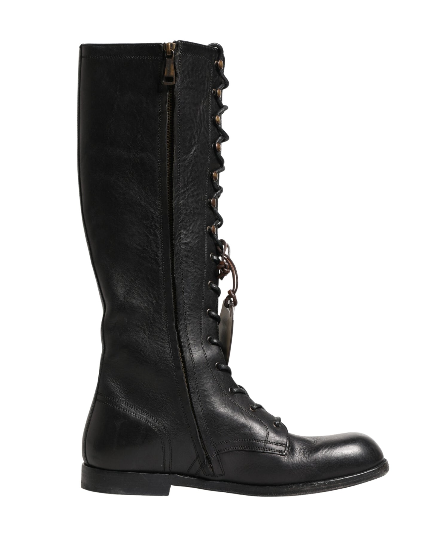 Dolce & Gabbana Re-Edition Black Leather Lace Up Boots