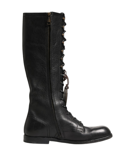 Dolce & Gabbana Re-Edition Black Leather Lace Up Boots