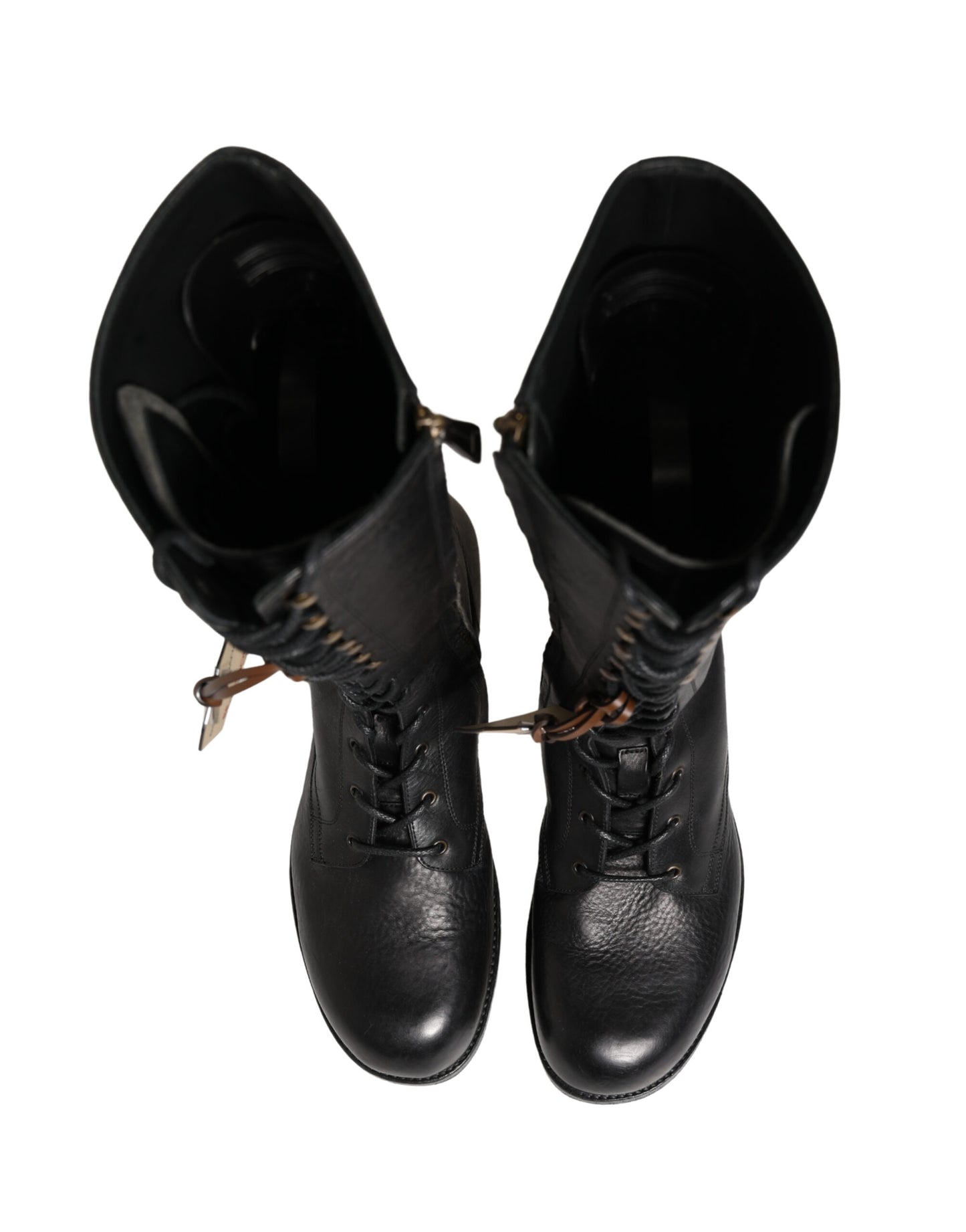 Dolce & Gabbana Re-Edition Black Leather Lace Up Boots
