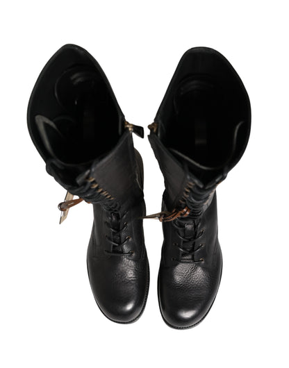 Dolce & Gabbana Re-Edition Black Leather Lace Up Boots