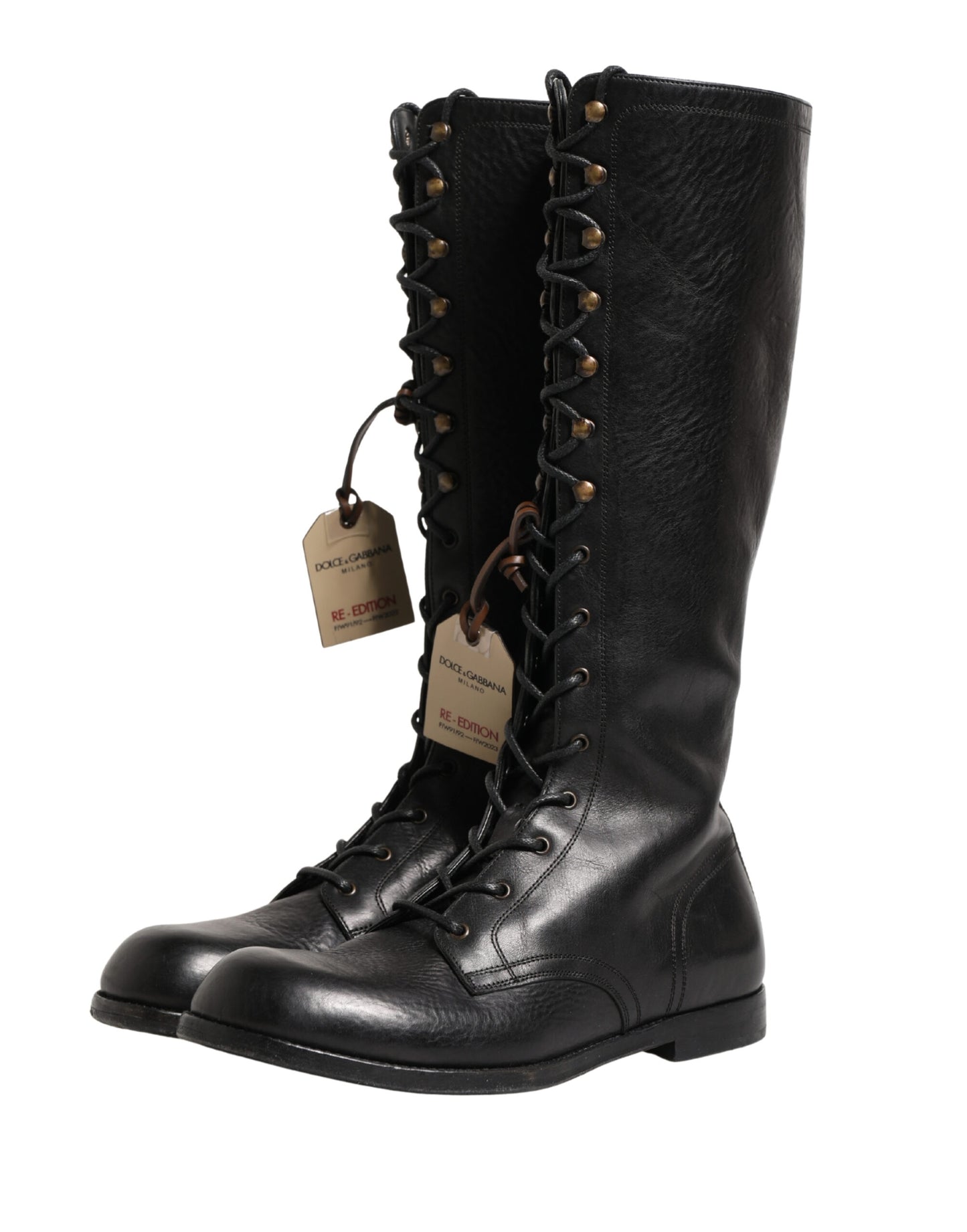 Dolce & Gabbana Re-Edition Black Leather Lace Up Boots