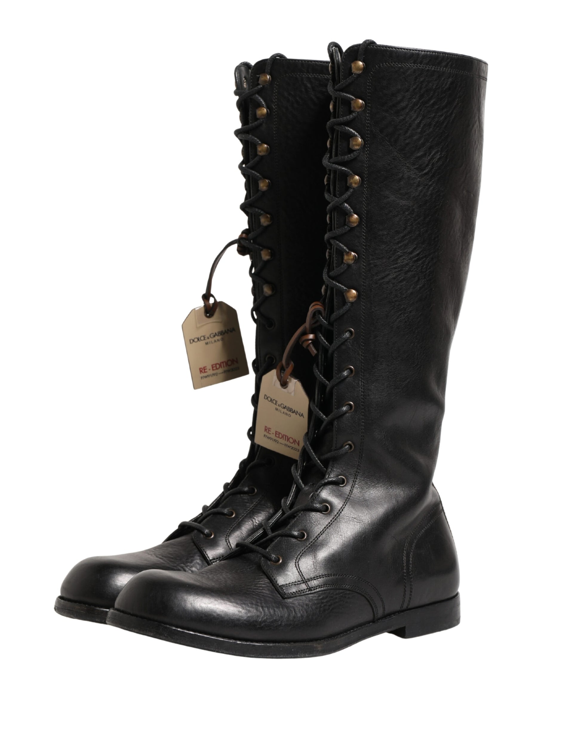 Dolce & Gabbana Re-Edition Black Leather Lace Up Boots