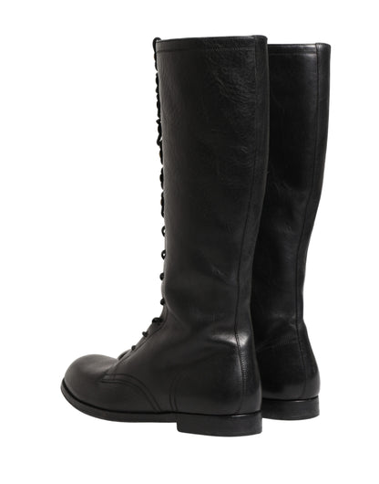 Dolce & Gabbana Re-Edition Black Leather Lace Up Boots