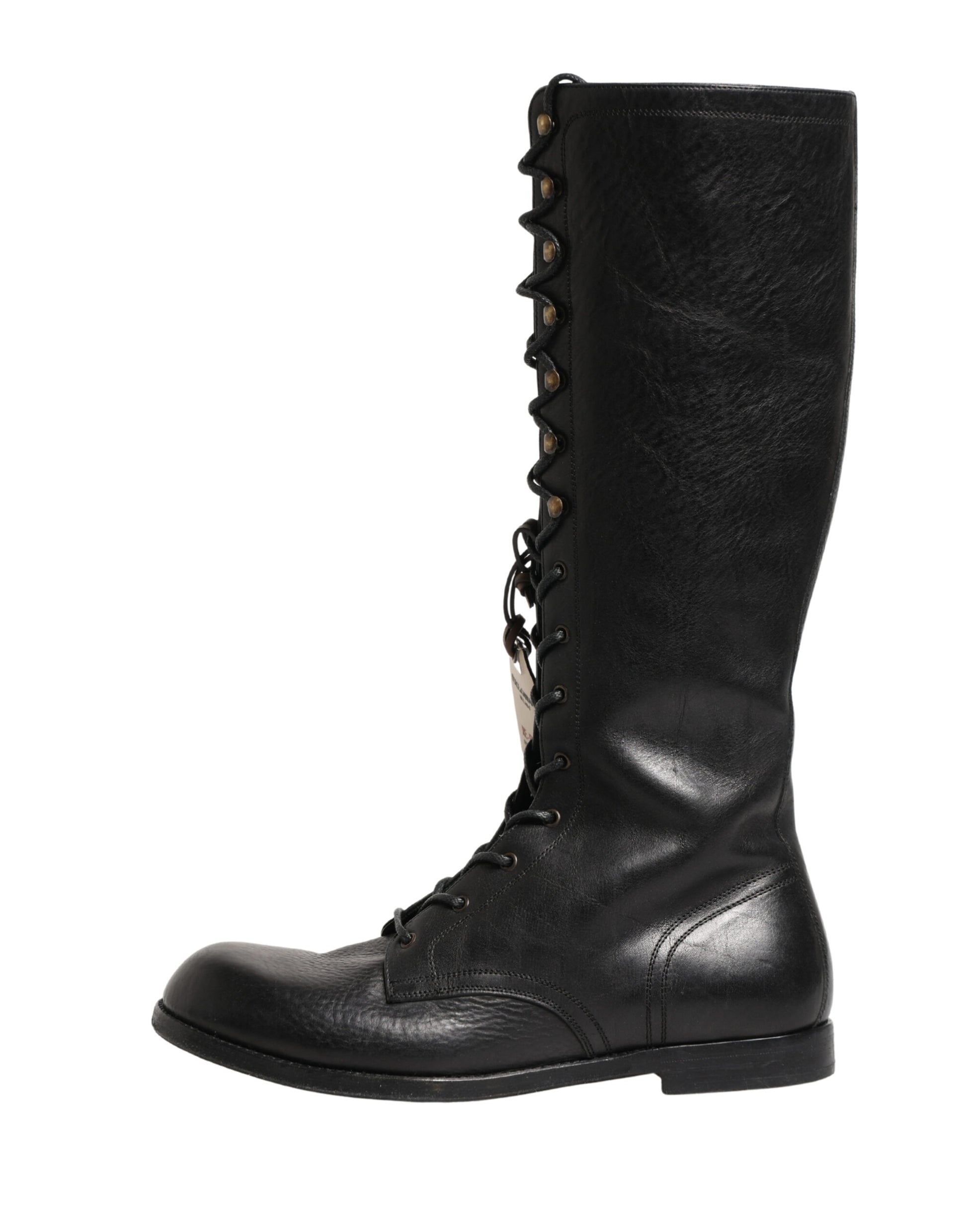 Dolce & Gabbana Re-Edition Black Leather Lace Up Boots