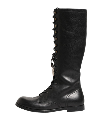 Dolce & Gabbana Re-Edition Black Leather Lace Up Boots