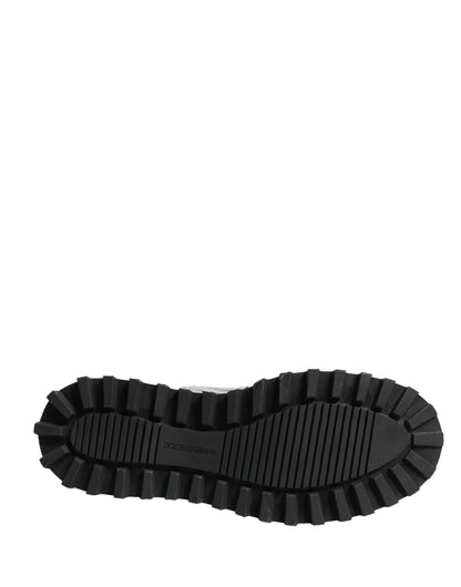 Dolce & Gabbana Gray Leather Logo Plaque Ankle Boots