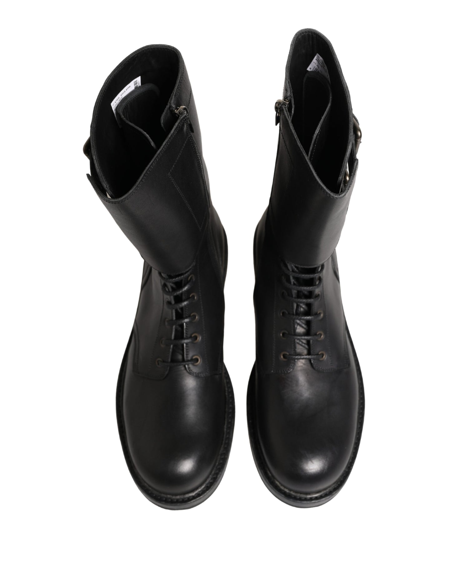 Dolce & Gabbana Black Leather Belted Buckle Combat Boots
