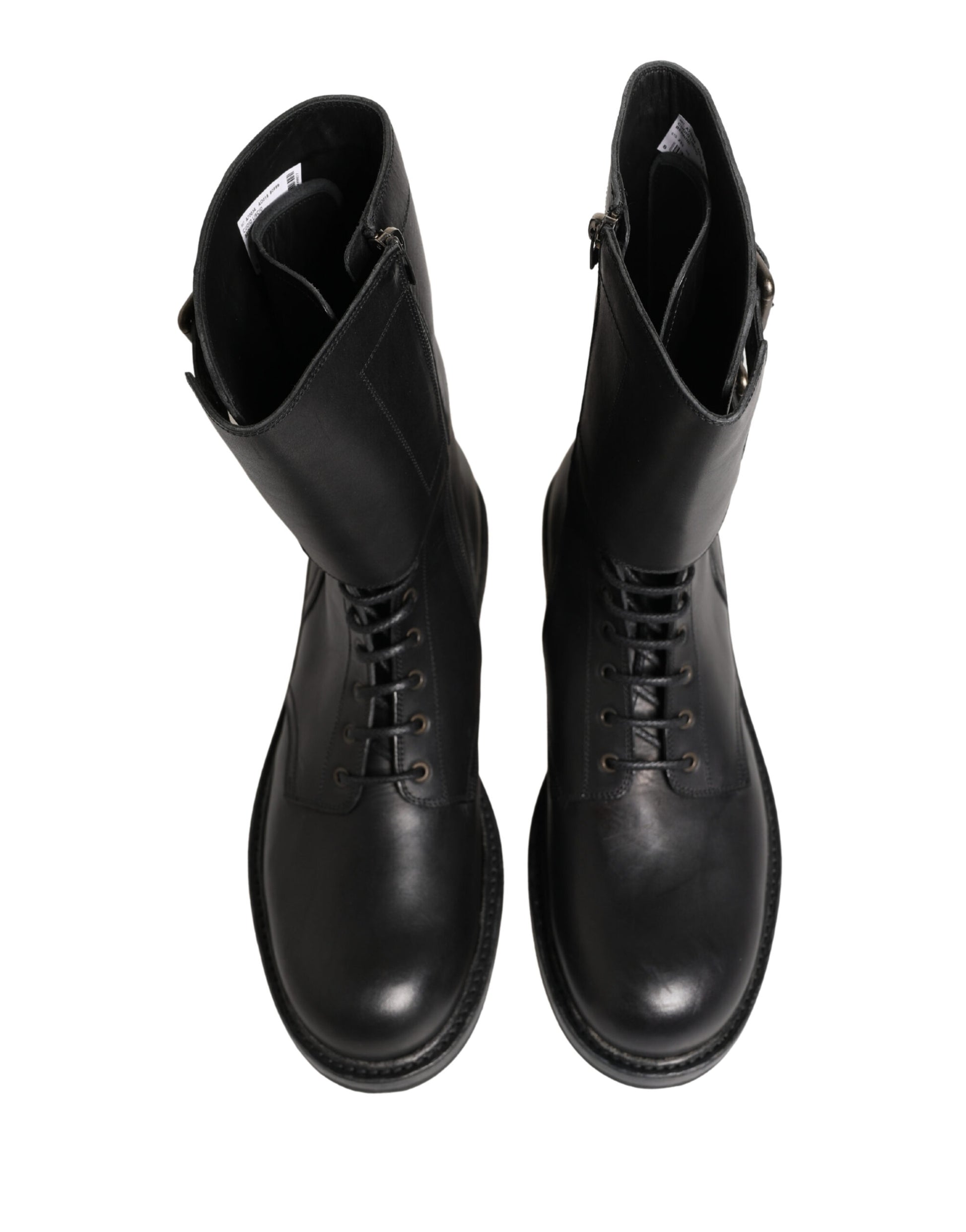 Dolce & Gabbana Black Leather Belted Buckle Combat Boots