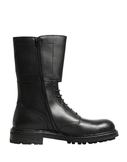 Dolce & Gabbana Black Leather Belted Buckle Combat Boots