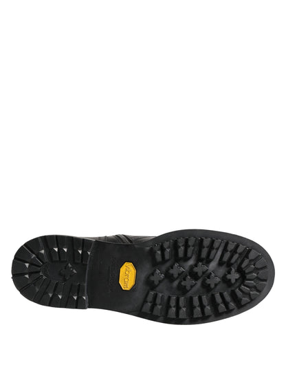 Dolce & Gabbana Black Leather Belted Buckle Combat Boots