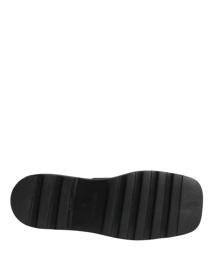 Dolce & Gabbana Black Leather Logo Plaque Ankle Boots