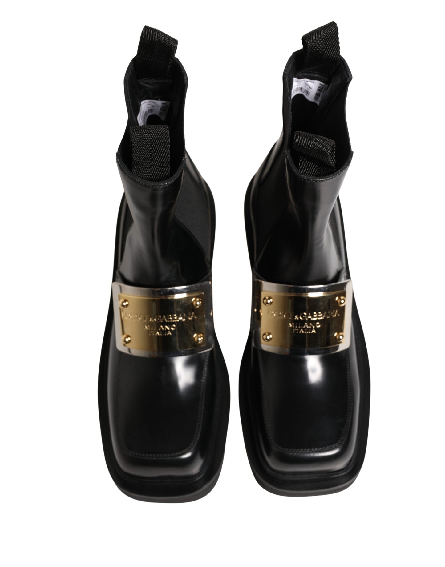 Dolce & Gabbana Black Leather Logo Plaque Ankle Boots