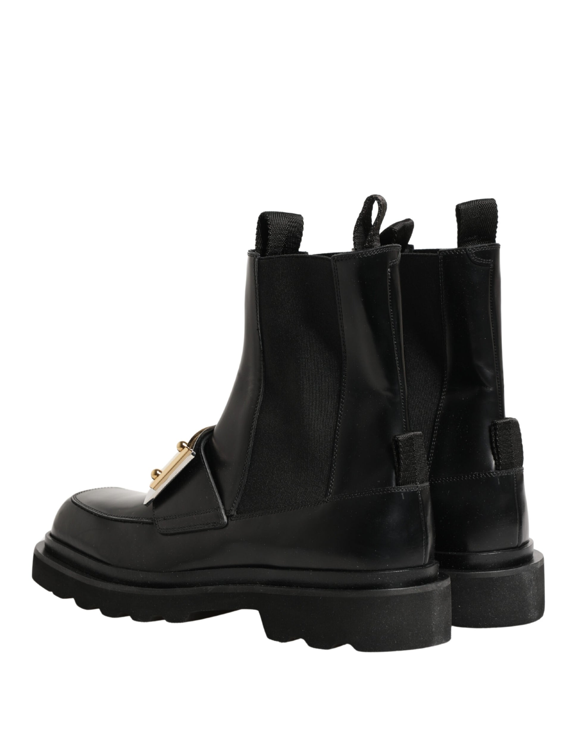 Dolce & Gabbana Black Leather Logo Plaque Ankle Boots