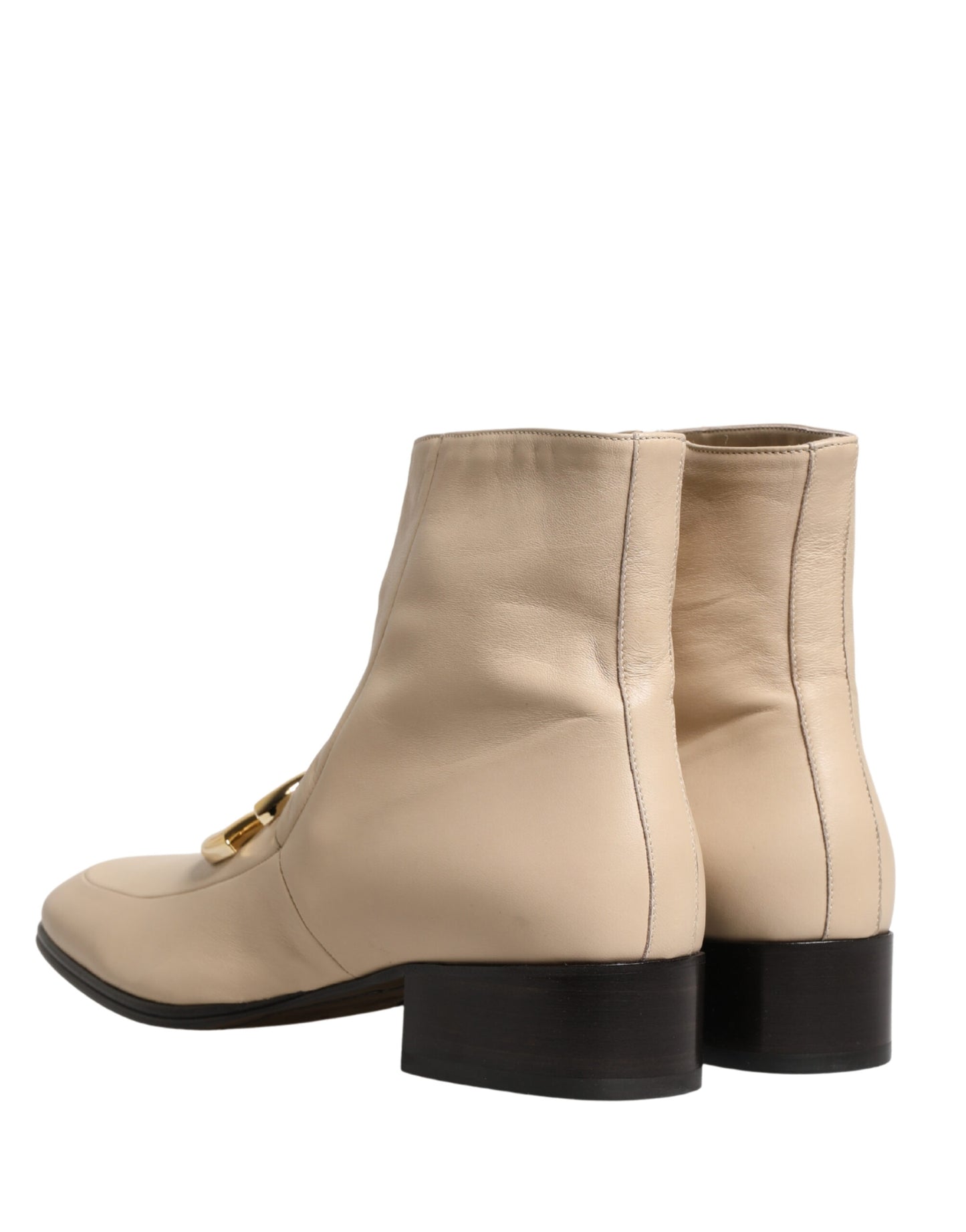 Dolce & Gabbana Beige Leather Logo Plaque Ankle Boots