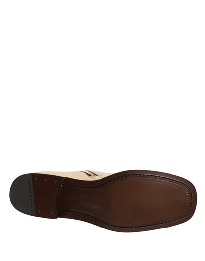 Dolce & Gabbana Beige Leather Logo Plaque Ankle Boots
