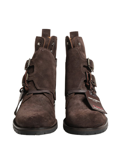Dolce & Gabbana Brown Suede Leather Buckle Ankle Boots