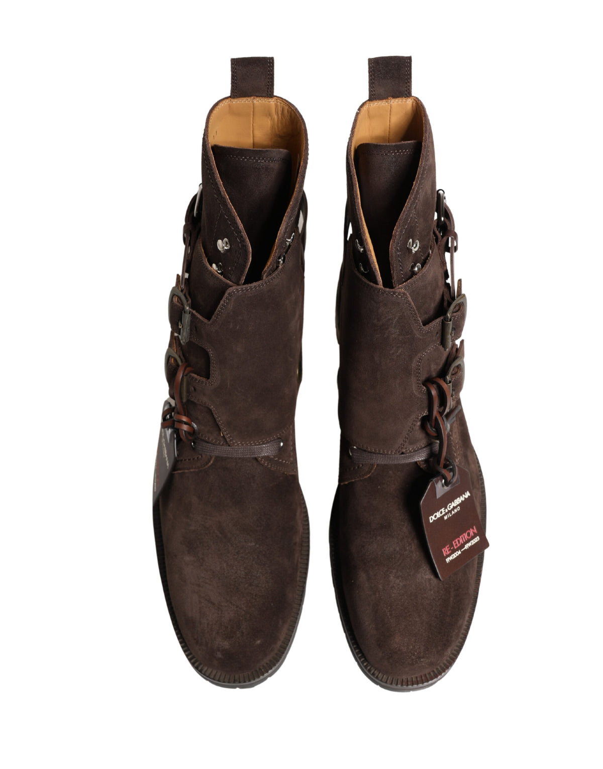 Dolce & Gabbana Brown Suede Leather Buckle Ankle Boots