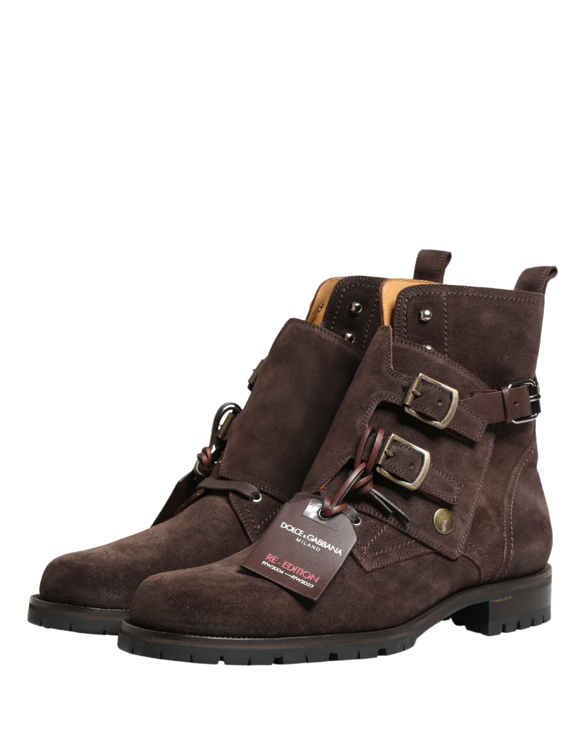 Dolce & Gabbana Brown Suede Leather Buckle Ankle Boots