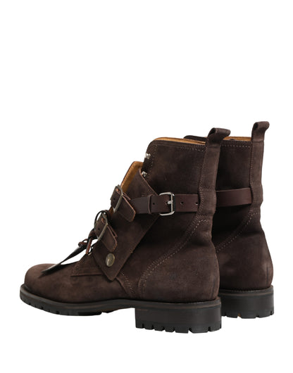 Dolce & Gabbana Brown Suede Leather Buckle Ankle Boots