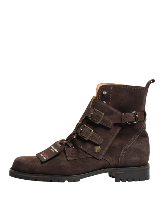 Dolce & Gabbana Brown Suede Leather Buckle Ankle Boots