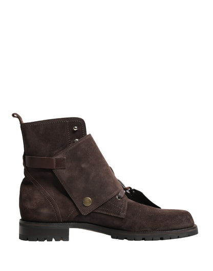 Dolce & Gabbana Brown Suede Leather Buckle Ankle Boots