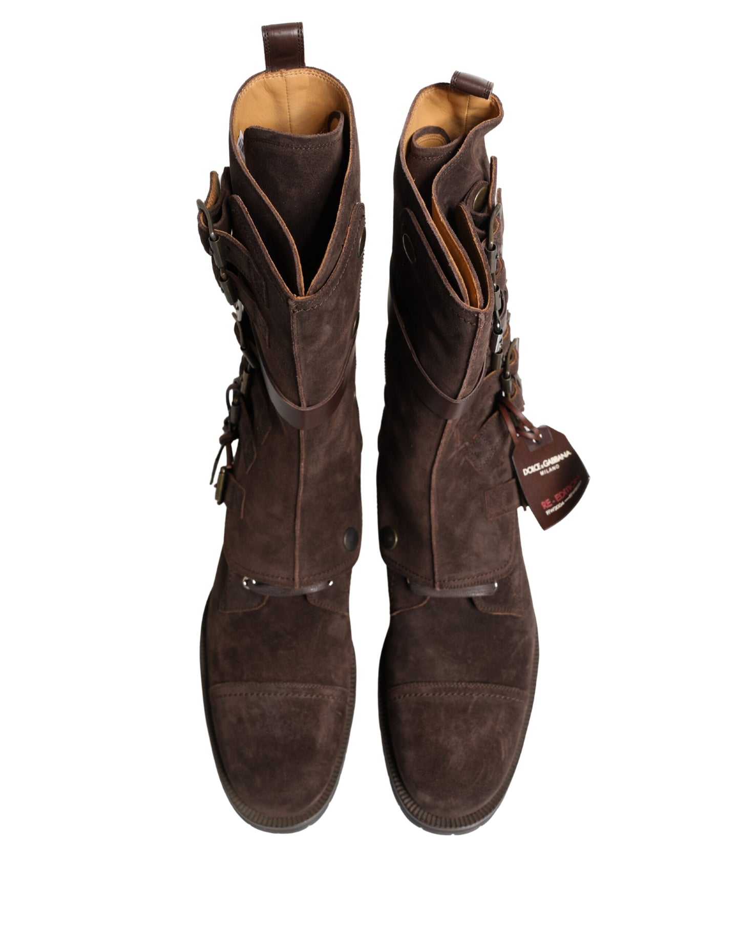 Dolce & Gabbana Brown Suede Leather Combat Ankle Boots