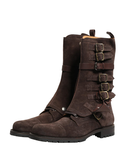 Dolce & Gabbana Brown Suede Leather Combat Ankle Boots