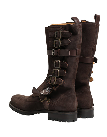 Dolce & Gabbana Brown Suede Leather Combat Ankle Boots