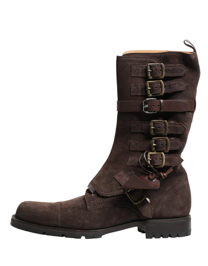Dolce & Gabbana Brown Suede Leather Combat Ankle Boots