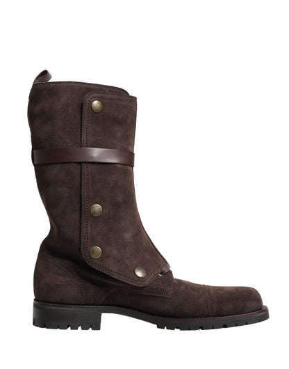 Dolce & Gabbana Brown Suede Leather Combat Ankle Boots