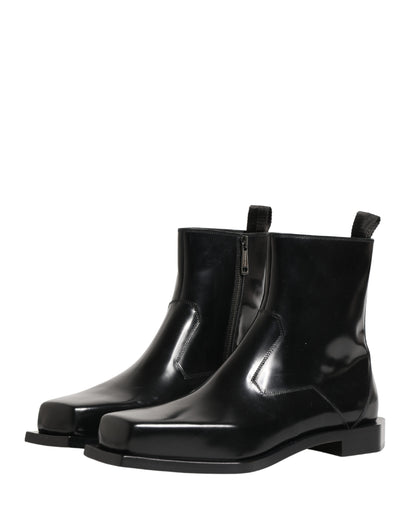 Dolce & Gabbana Black Leather Zip Closure Ankle Boots