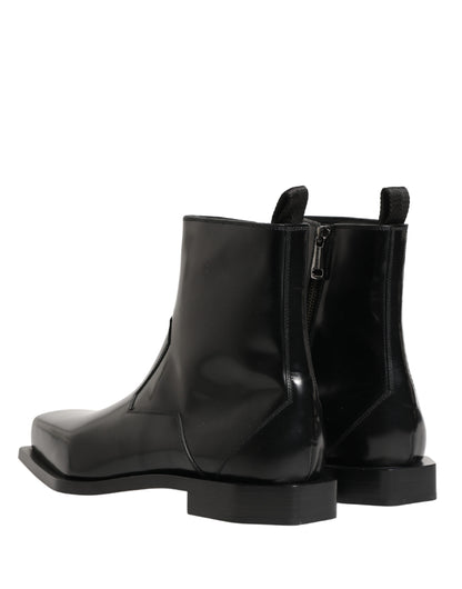 Dolce & Gabbana Black Leather Zip Closure Ankle Boots