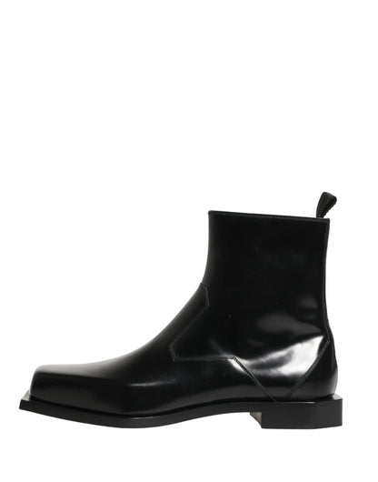 Dolce & Gabbana Black Leather Zip Closure Ankle Boots