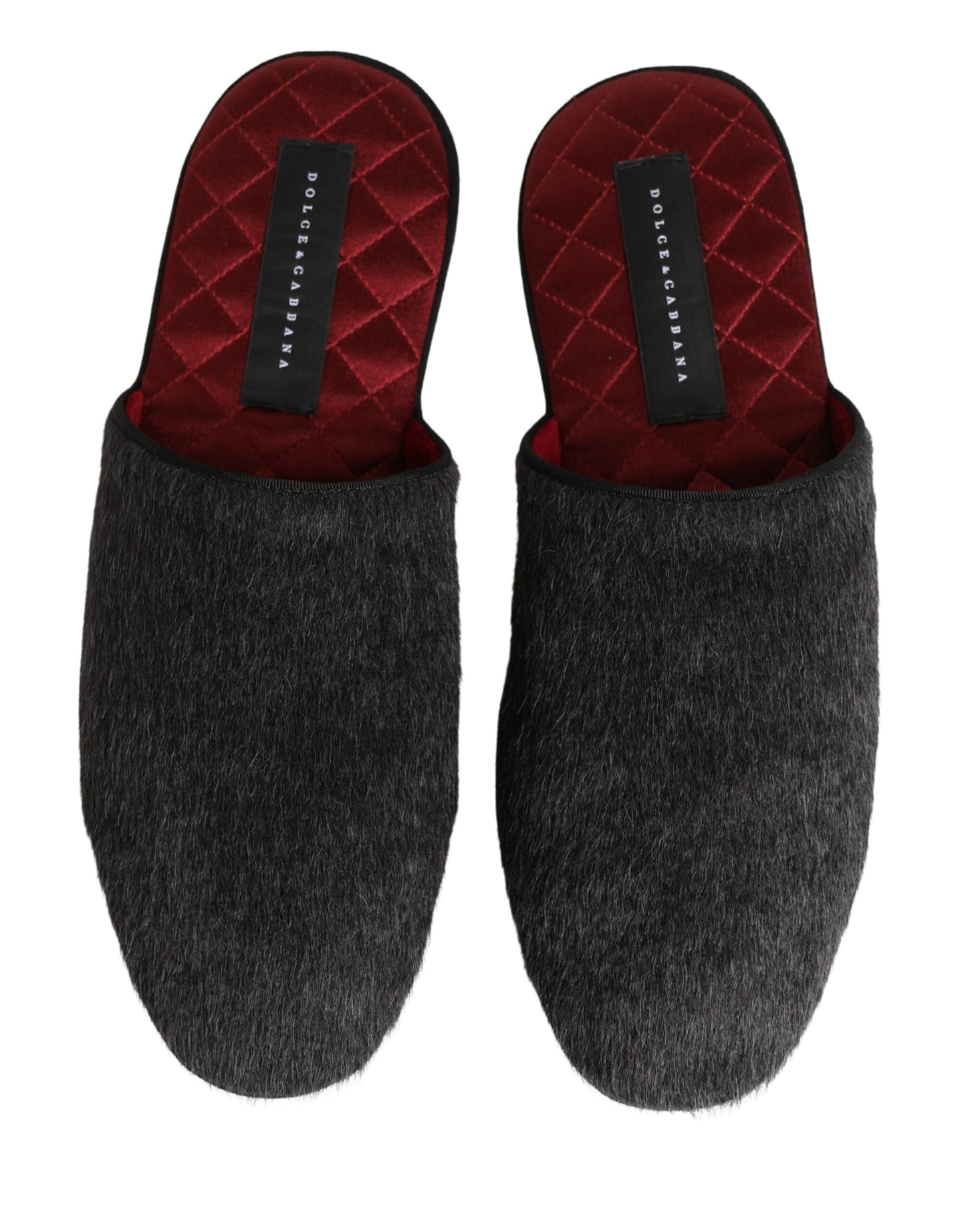 Dolce & Gabbana Dark Grey Charcoal Wool Red Slippers