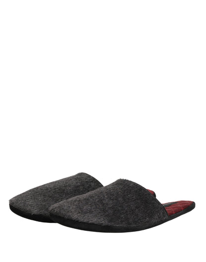 Dolce & Gabbana Dark Grey Charcoal Wool Red Slippers