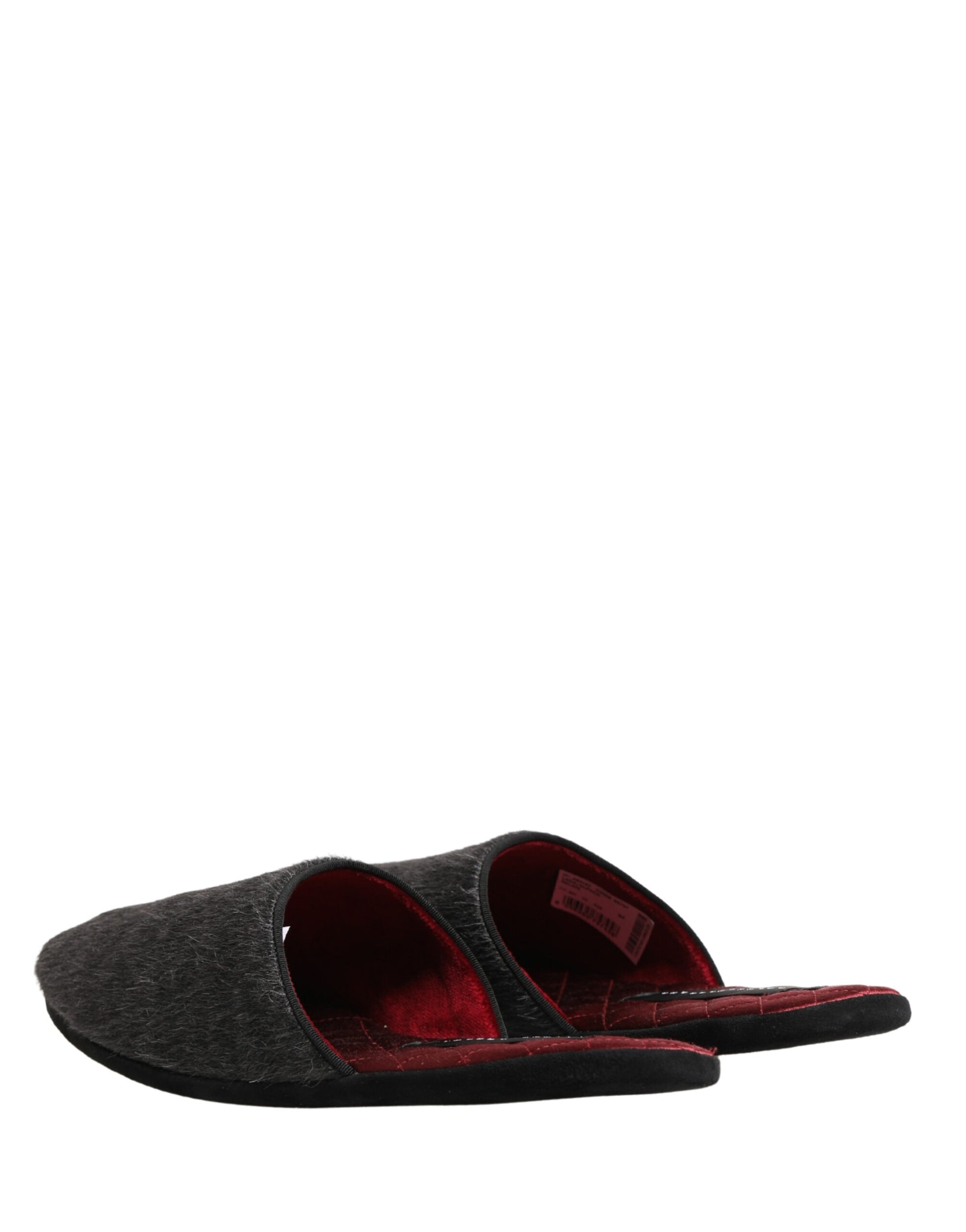 Dolce & Gabbana Dark Grey Charcoal Wool Red Slippers
