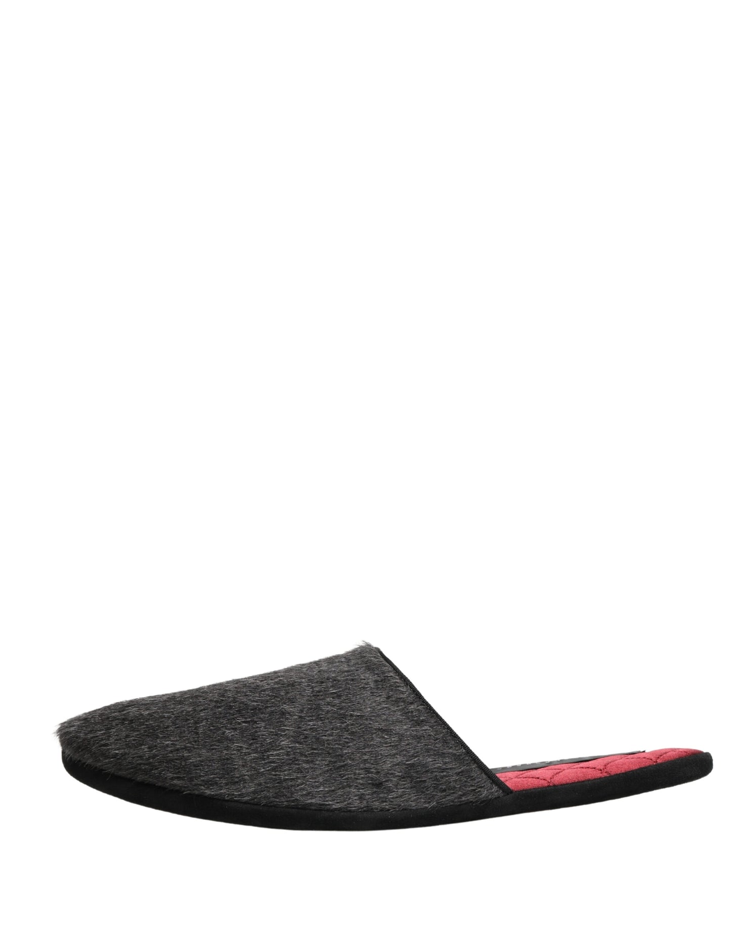Dolce & Gabbana Dark Grey Charcoal Wool Red Slippers