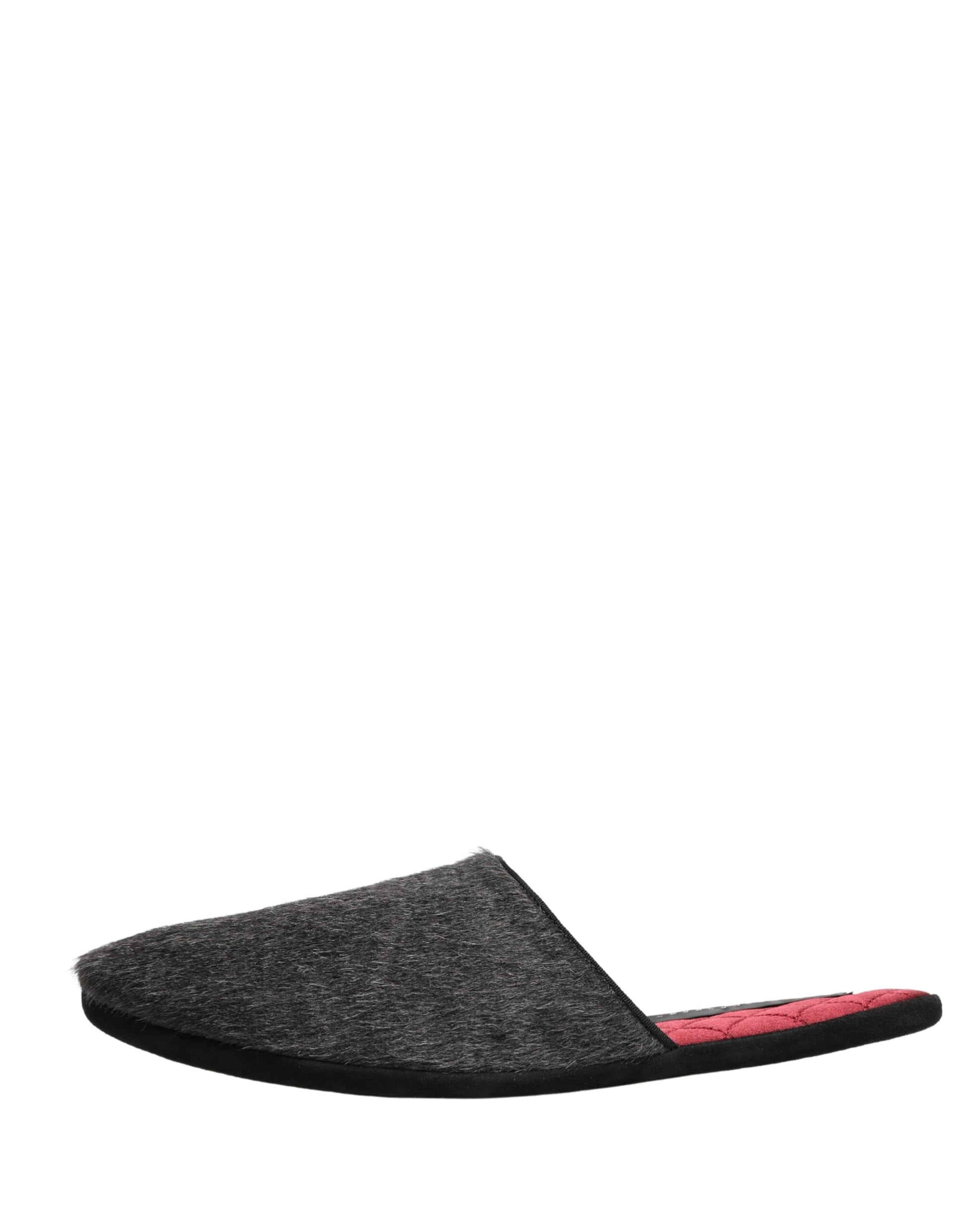 Dolce & Gabbana Dark Grey Charcoal Wool Red Slippers