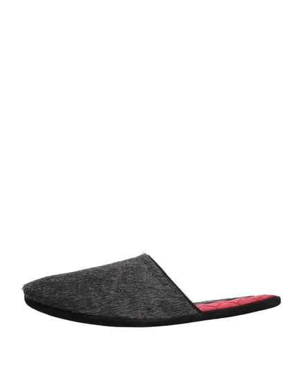 Dolce & Gabbana Dark Grey Charcoal Wool Red Slippers