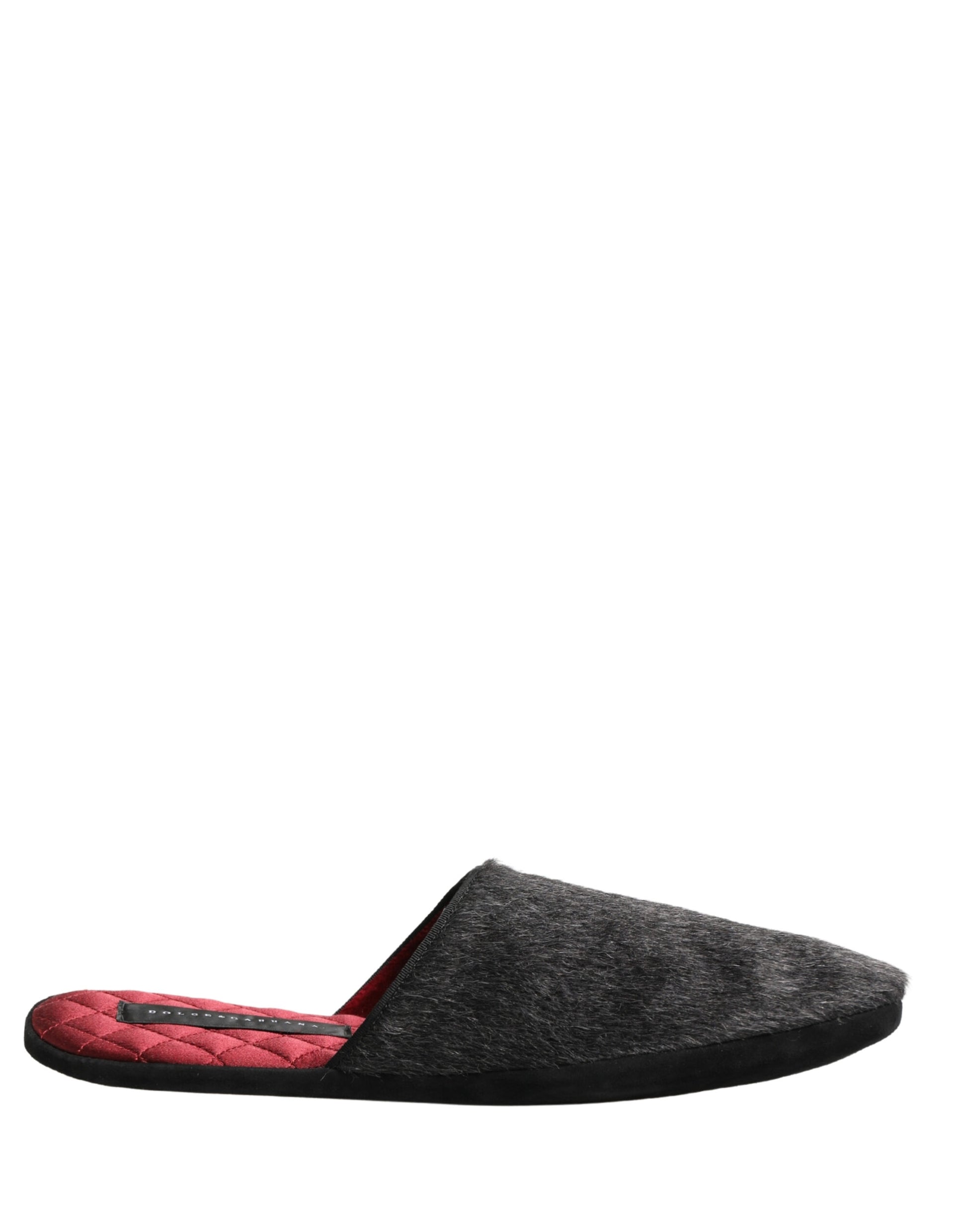 Dolce & Gabbana Dark Grey Charcoal Wool Red Slippers