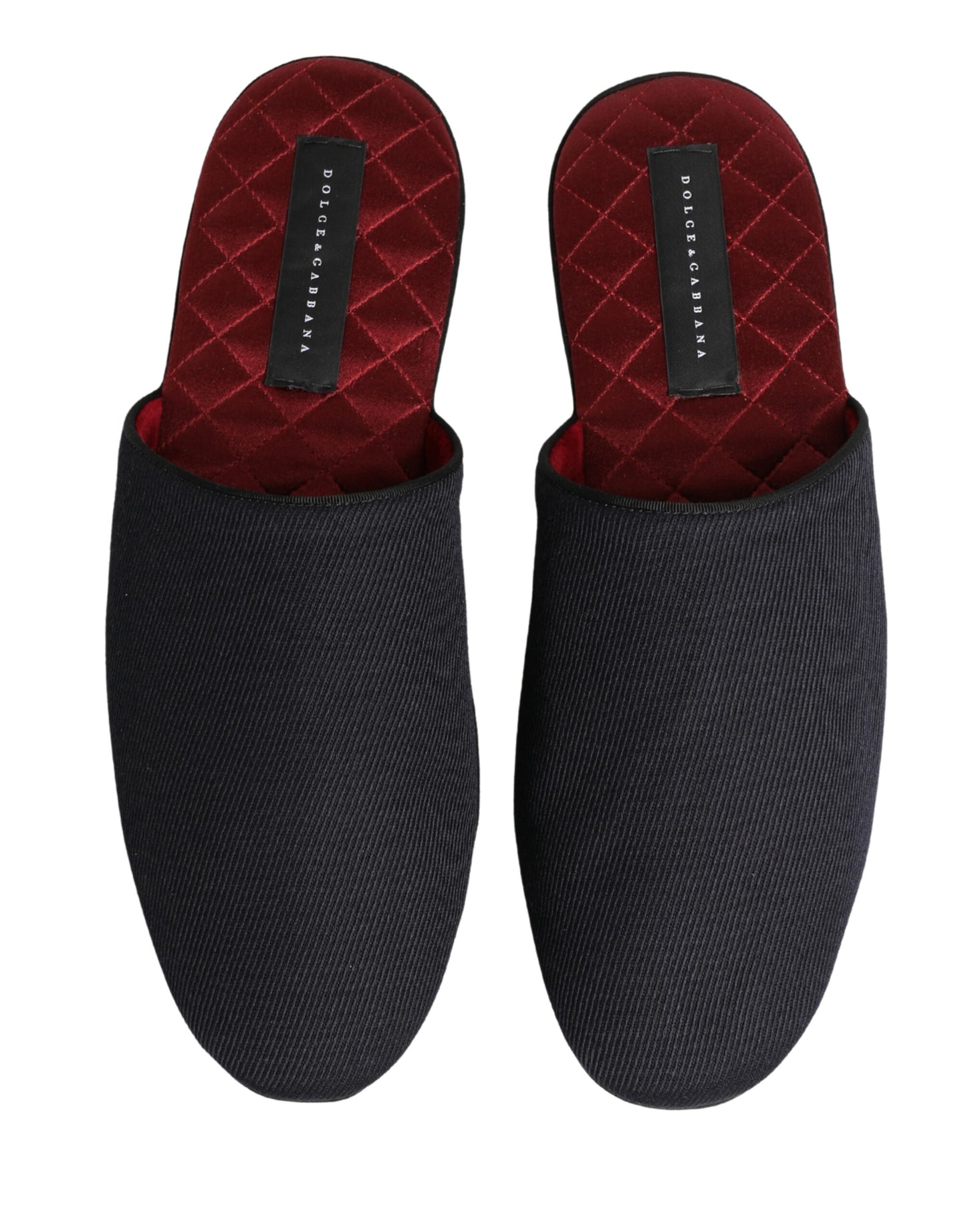 Dolce & Gabbana Dark Navy Wool Cotton Red Chevron Slippers
