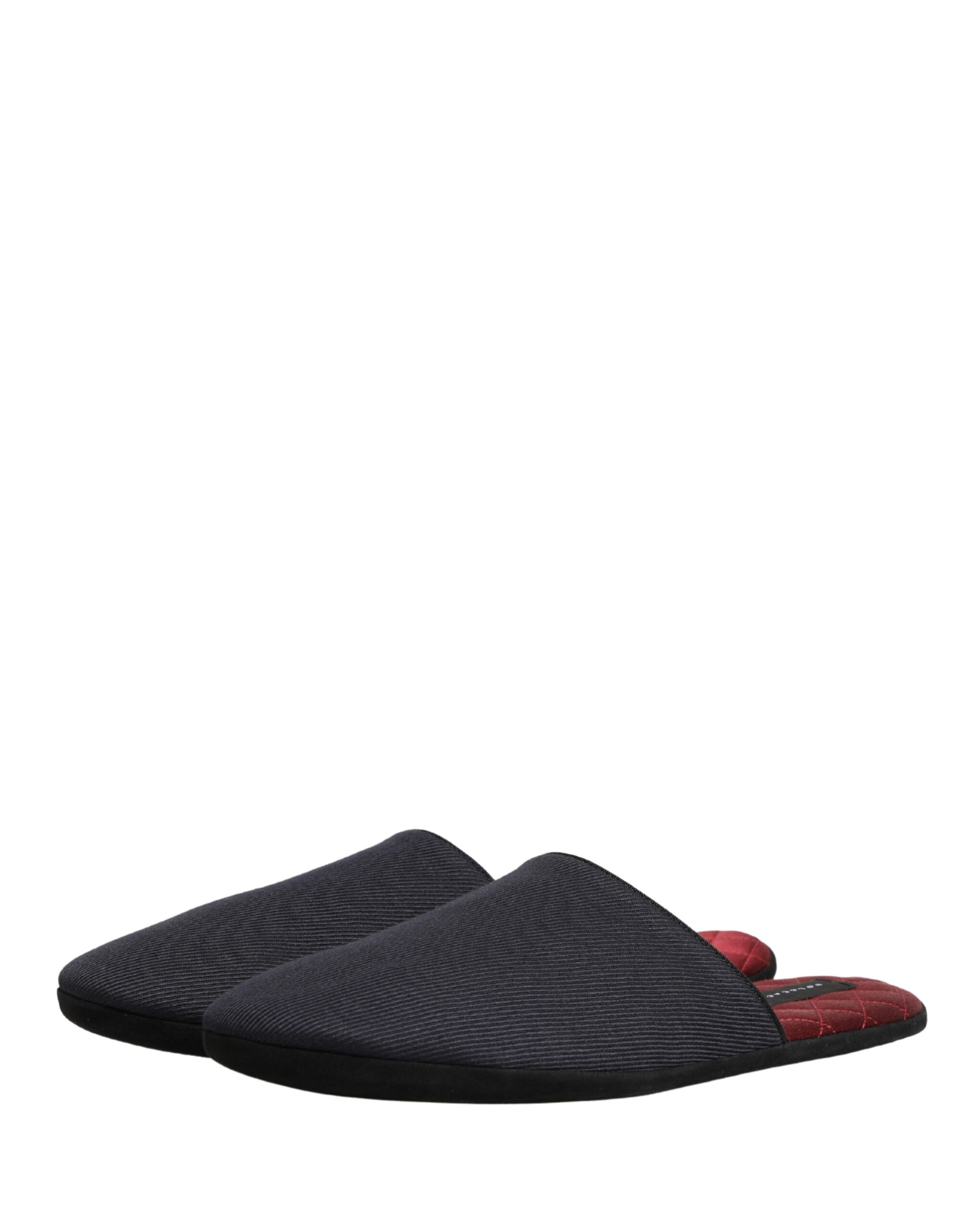 Dolce & Gabbana Dark Navy Wool Cotton Red Chevron Slippers