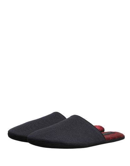 Dolce & Gabbana Dark Navy Wool Cotton Red Chevron Slippers