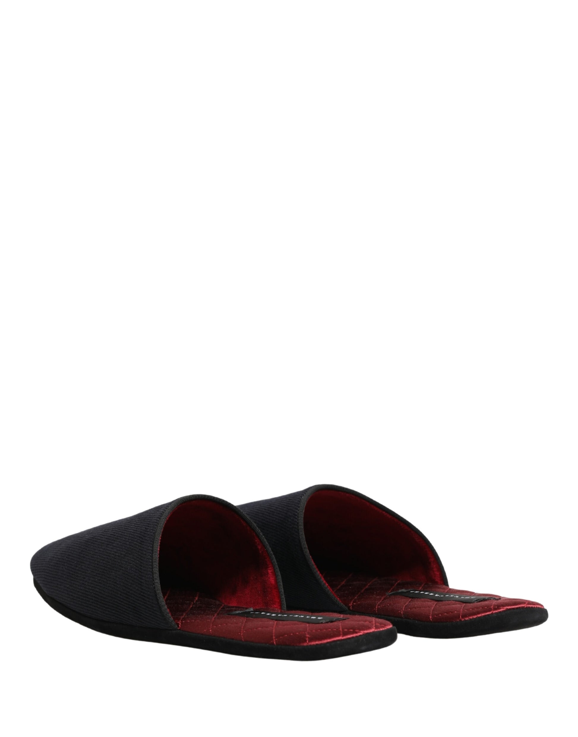 Dolce & Gabbana Dark Navy Wool Cotton Red Chevron Slippers