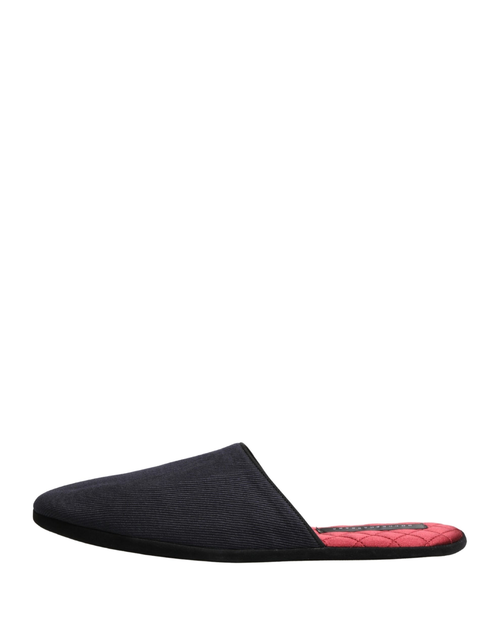Dolce & Gabbana Dark Navy Wool Cotton Red Chevron Slippers